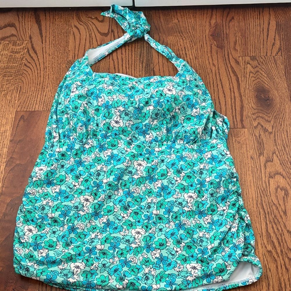 Lands' End White Swim Top with Teal Floral Accent Women's Size 18W